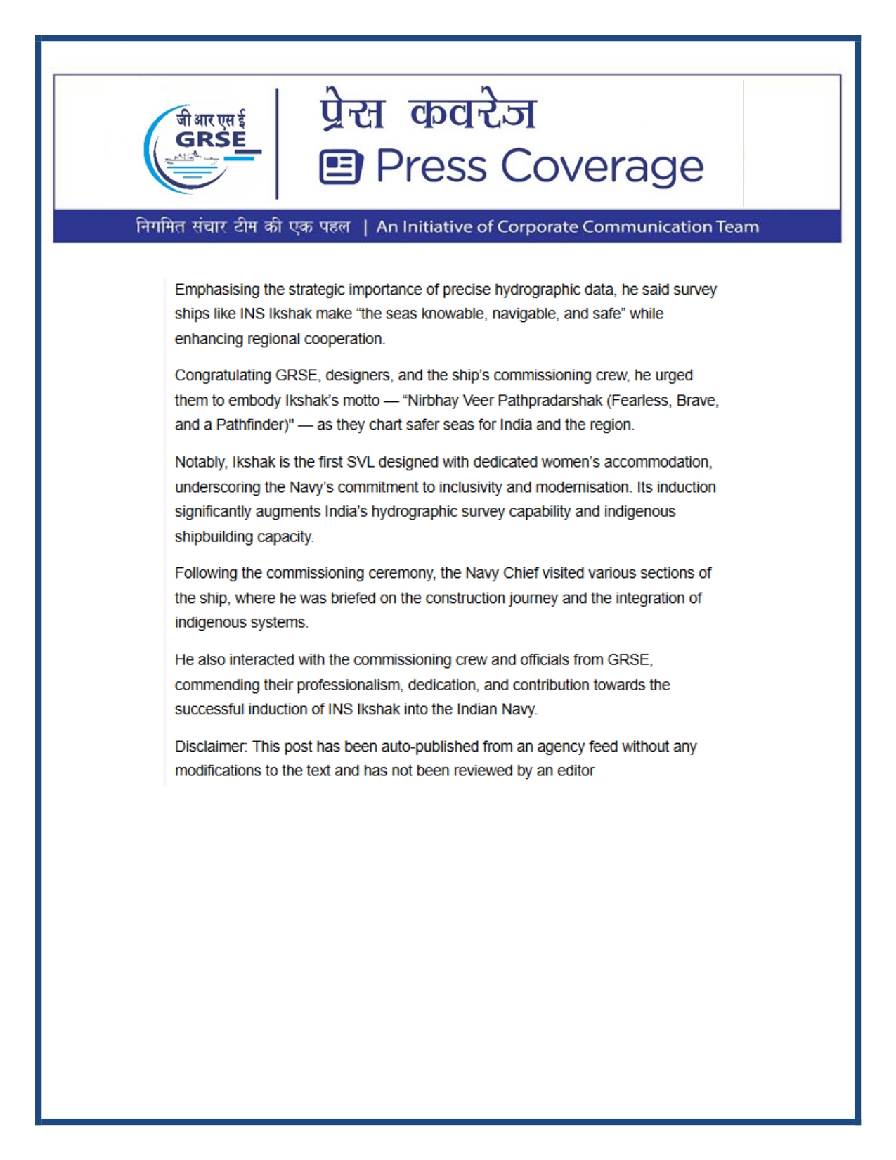   Press Coverage: 07 Nov 25: MILLENNIUM POST   